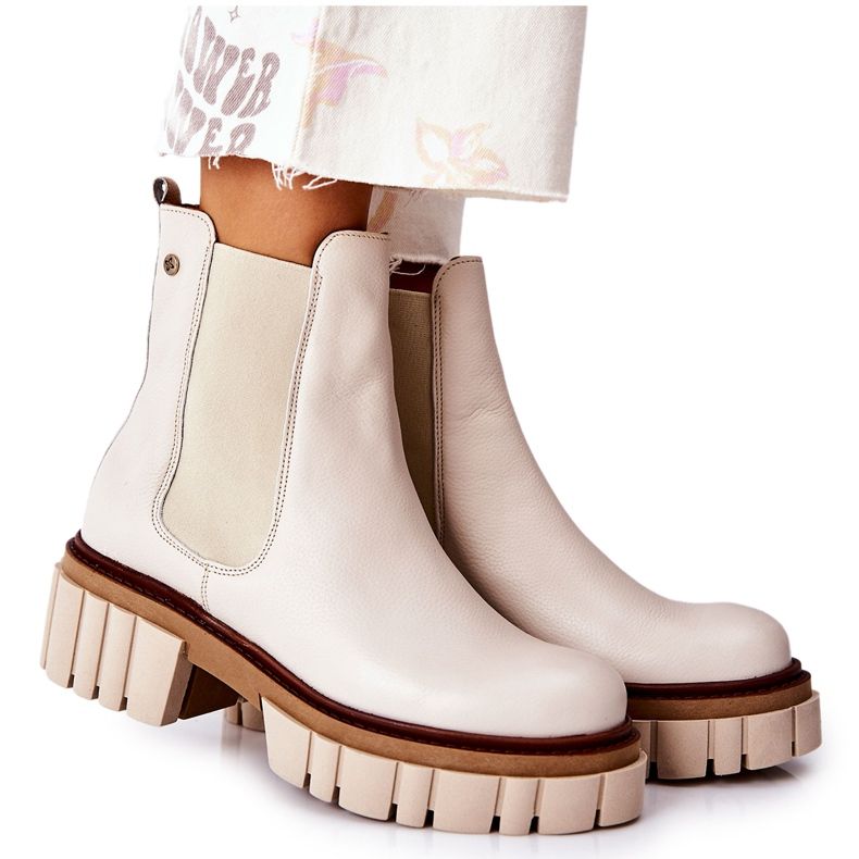 Botas de trabalhador de couro bege Maciejka 05312-04