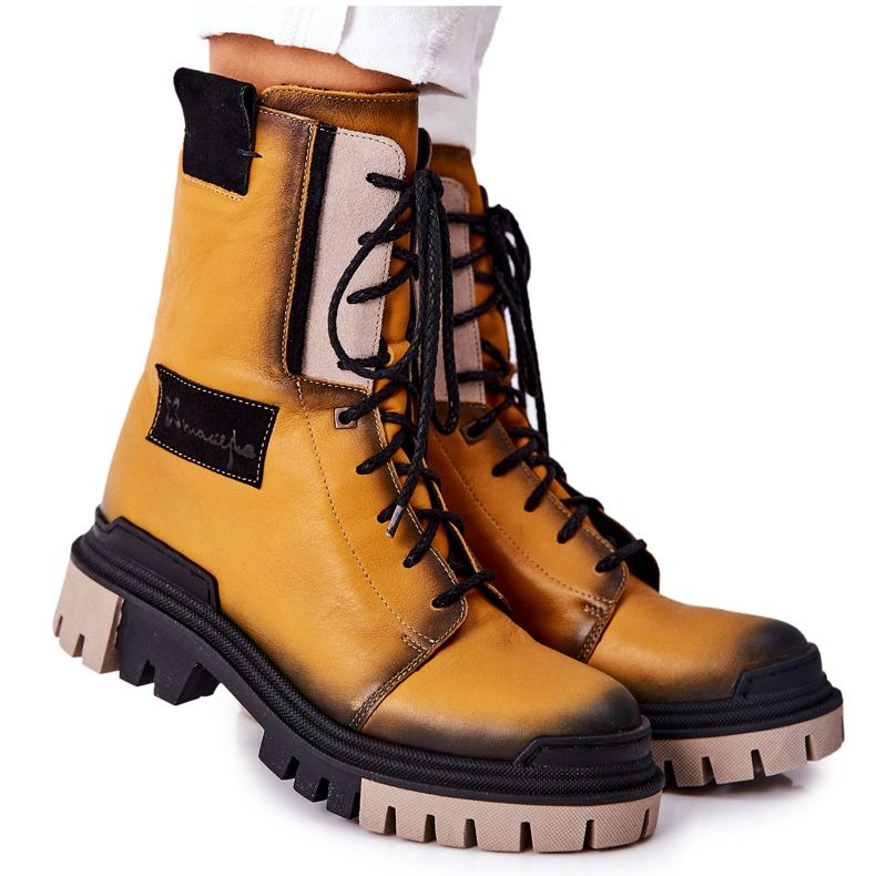 Botas de couro Botas quentes Maciejka Amarelo 05113-07 preto dourado