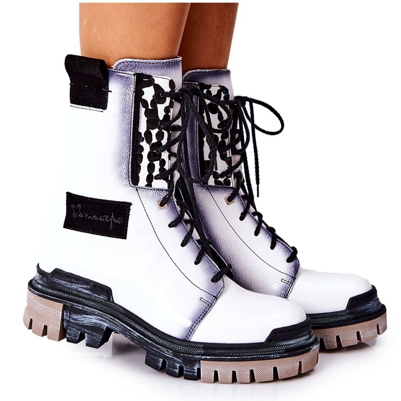 Botas de couro Botas quentes Maciejka Branco 05113-11 preto