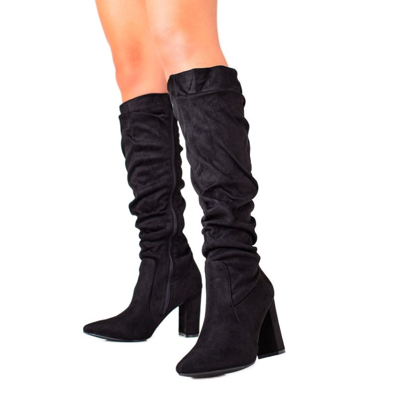 TRENDI Botas elegantes com cano plissado preto