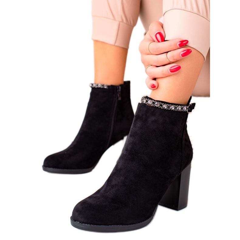 TRENDI Botas elegantes de camurça de salto alto preto