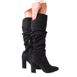 Wilady Botas pretas com parte superior franzida preto Wilady Botas pretas com parte superior franzida preto