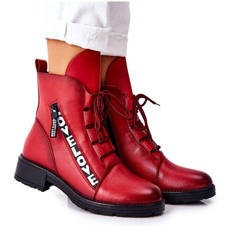 POTOCKI Botas de couro com zíper decorativo vermelho Lomessa