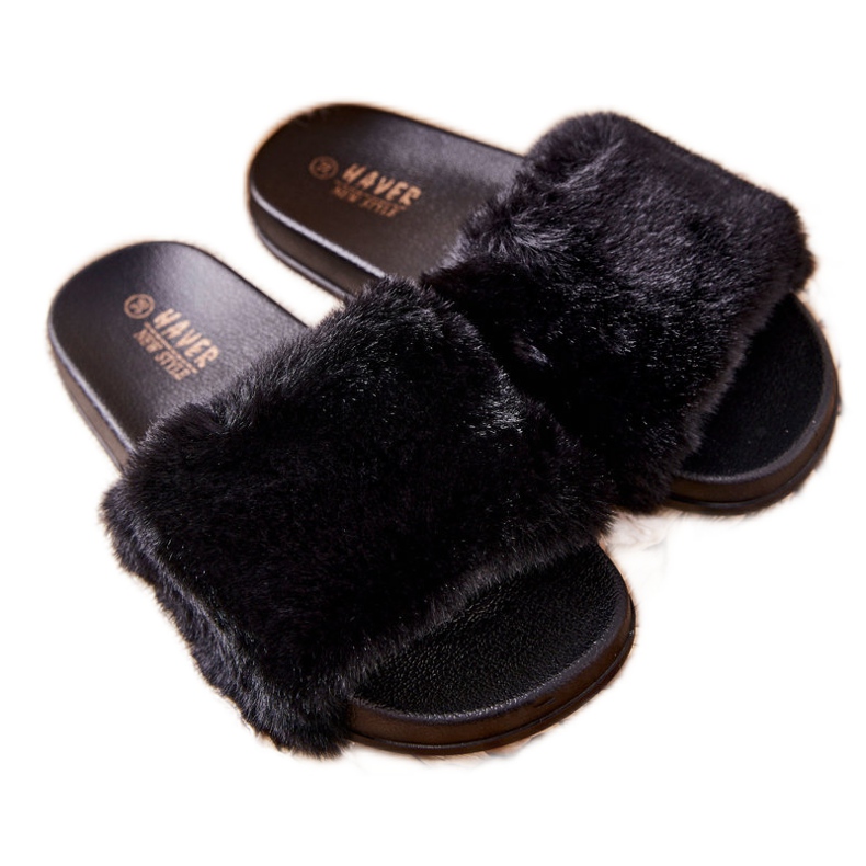 PH1 Chinelos em forma de borracha com pele preta Emmie preto