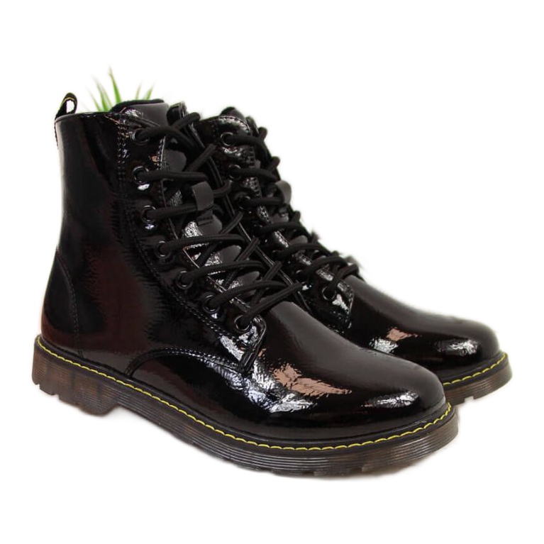 Botas lacadas quentes Miss❤E Jr EVE251A pretas branco preto