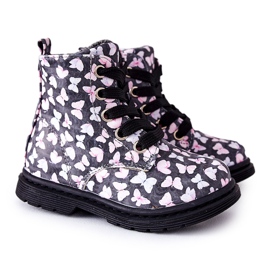 PE1 Botas de couro aquecidas com lã cinza com borboletas Amy PE1 Botas de couro aquecidas com lã cinza com borboletas Amy