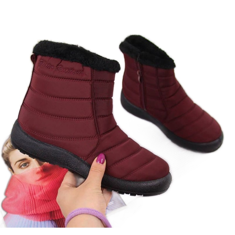 Botas de neve impermeáveis ​​com zíper News W EVE181C cor de vinho vermelho