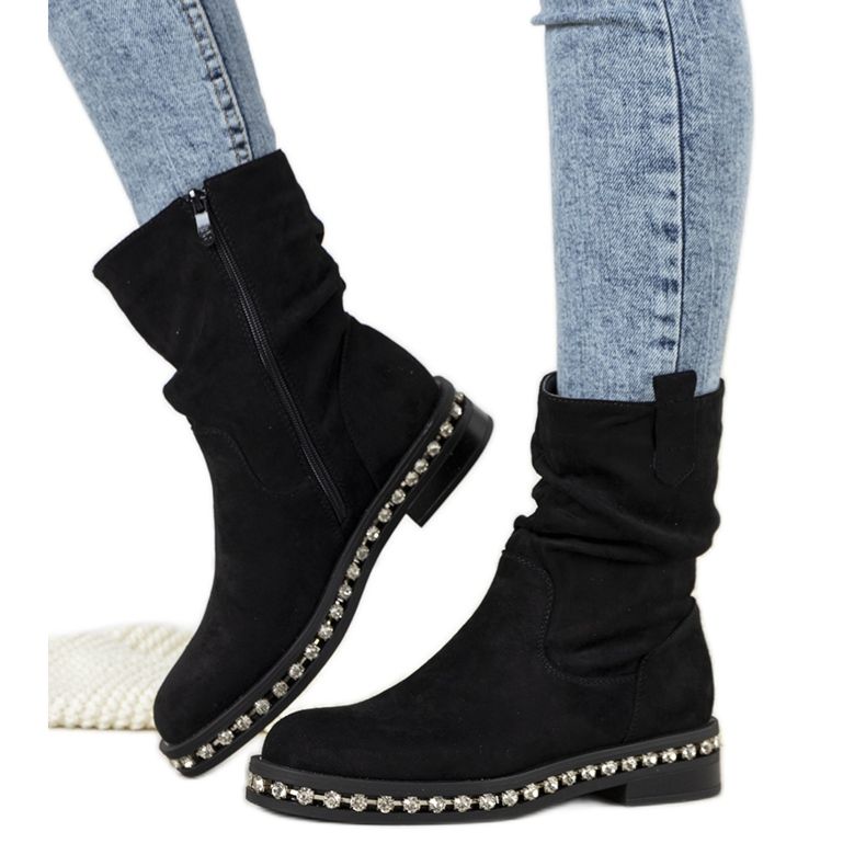 Botas pretas decoradas com zircônia cúbica Voleta preto