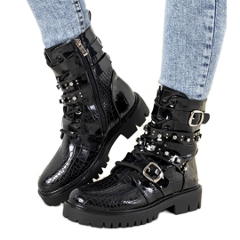 Botas rasas Albertine envernizadas pretas preto