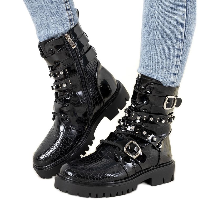 Botas rasas Albertine envernizadas pretas preto