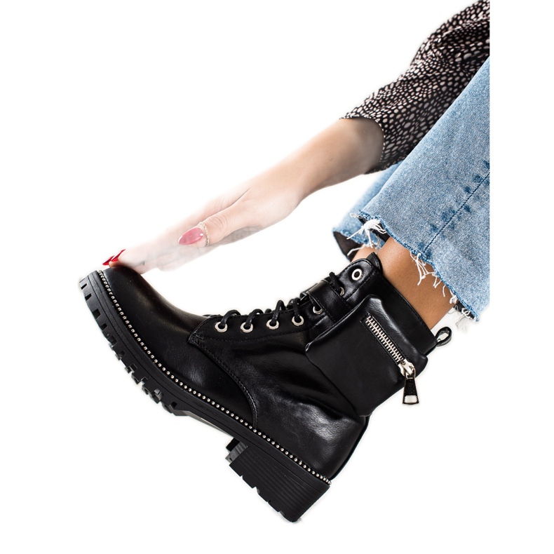 Queen Vivi Botas de trabalhador com bolso preto