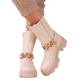 Sweet Shoes Botas Bege Alto Com Corrente