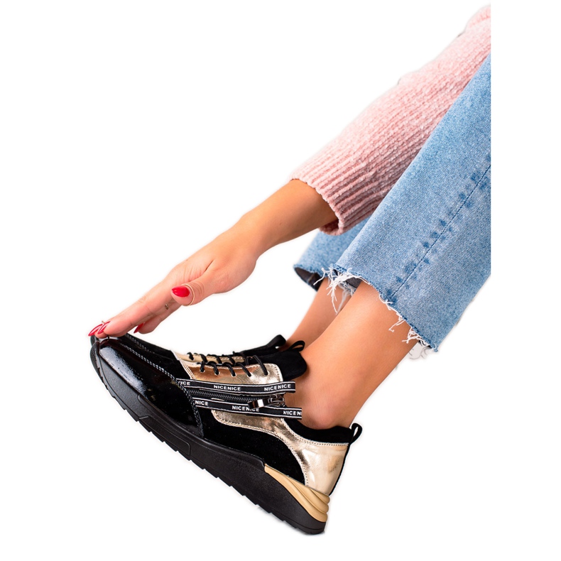 W. Potocki Tênis preto e dourado feito de couro Potocki