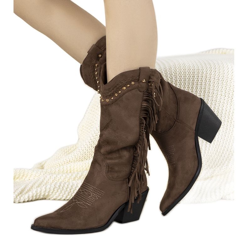 Botas de caubói boho solitárias de camurça marrom castanho