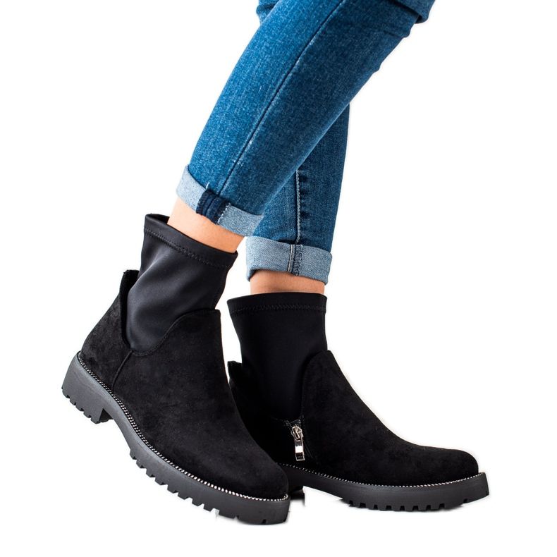 Bella Star Botas de camurça deslizantes preto