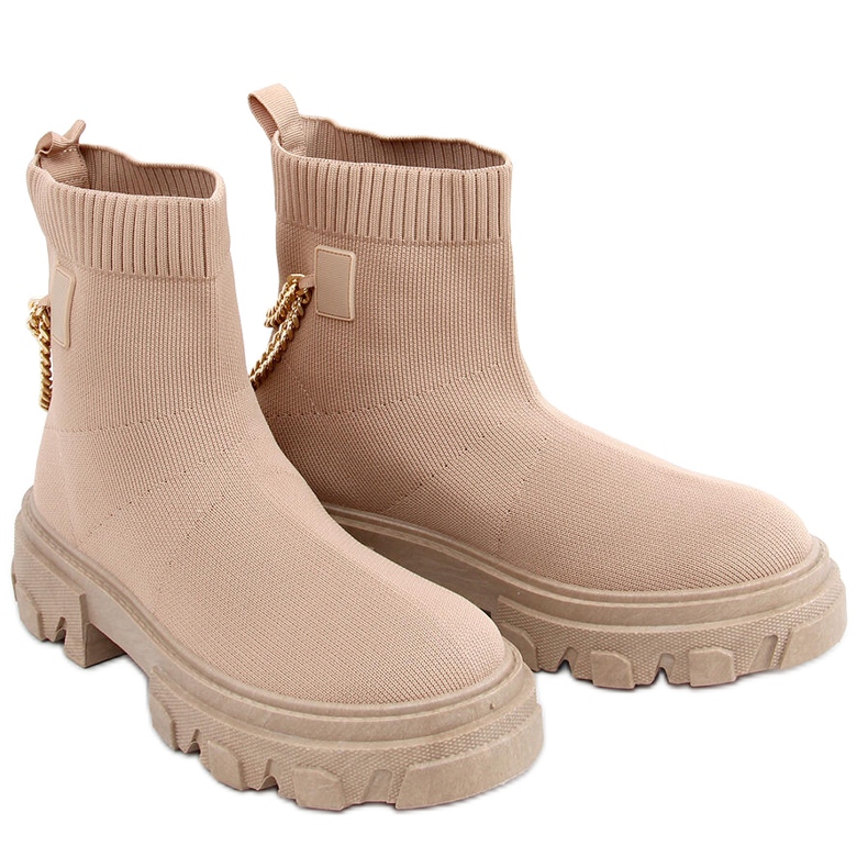 Botas de meia com corrente JX81P Khaki bege