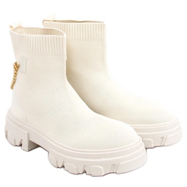 Botas de meia com corrente creme JX81P Bege