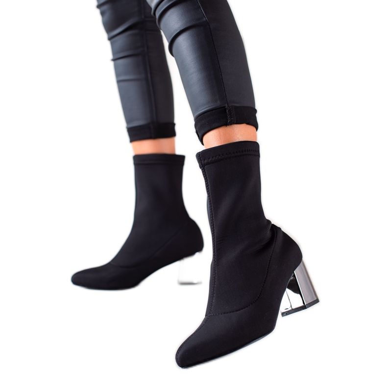 TRENDI Botas com salto prateado preto