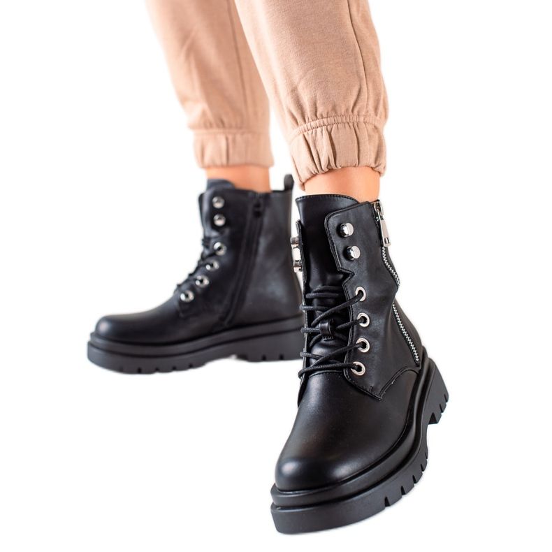 Sixth Sense Botas de amarrar com zíper decorativo preto