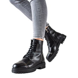 Super Me Armadilhas de botas clássicas feitas de couro ecológico preto