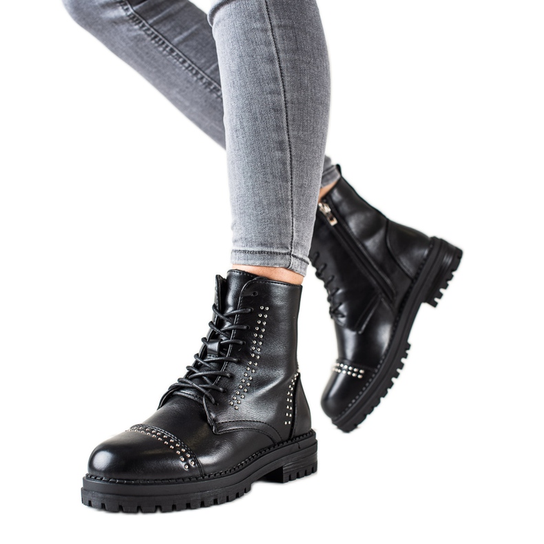 Super Me Armadilhas de botas clássicas feitas de couro ecológico preto