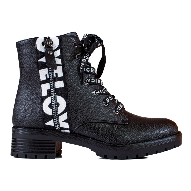 W. Potocki Botas de amarrar com Potocki de couro ecológico preto