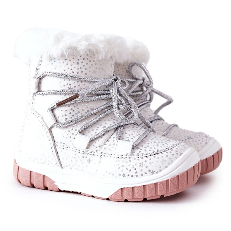 PE1 Botas de neve quentes com estrelas brancas de pele branco