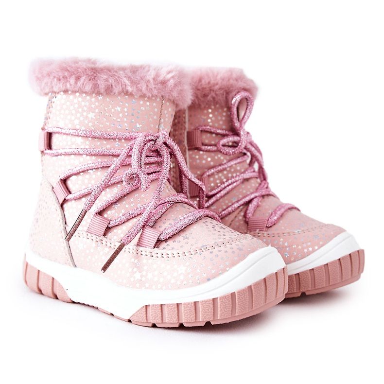 PE1 Botas de neve quentes com estrelas de pele rosa PE1 Botas de neve quentes com estrelas de pele rosa