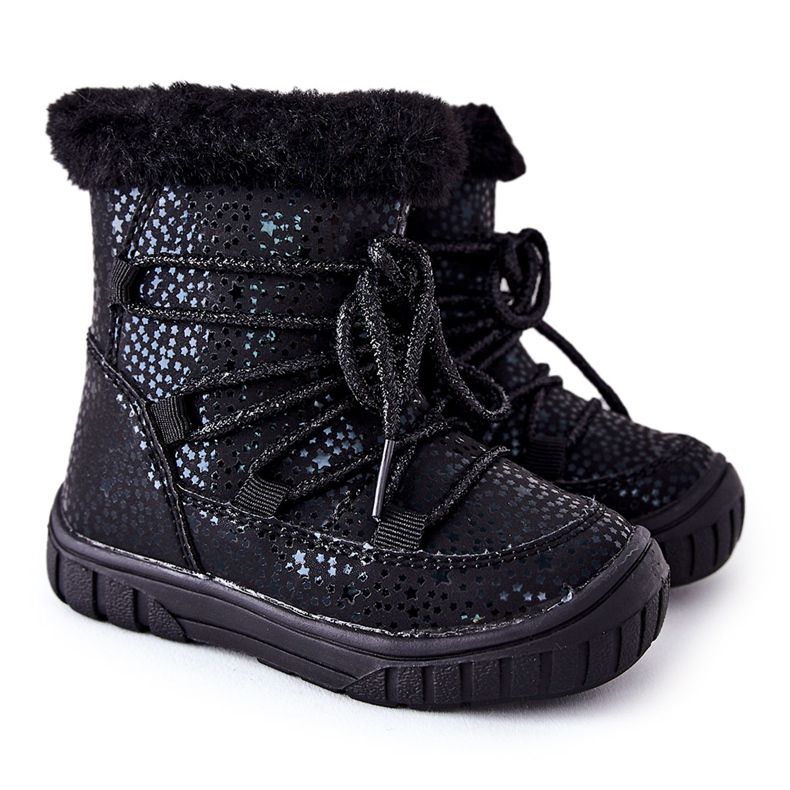 PE1 Botas pretas quentes de neve com pele preto