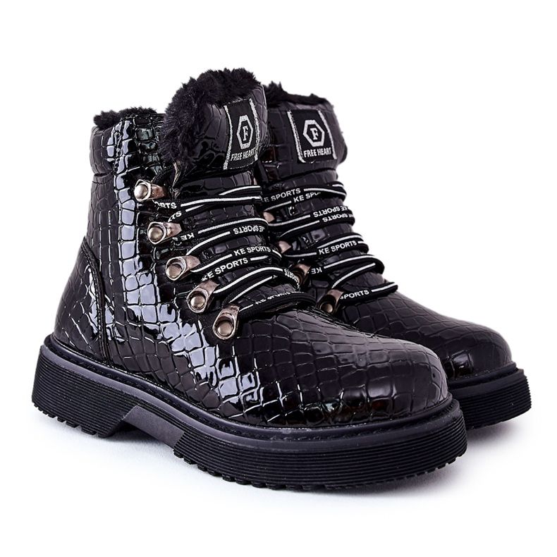 Botas pretas com isolamento de pele para crianças Doreen preto preto Botas pretas com isolamento de pele para crianças Doreen preto preto