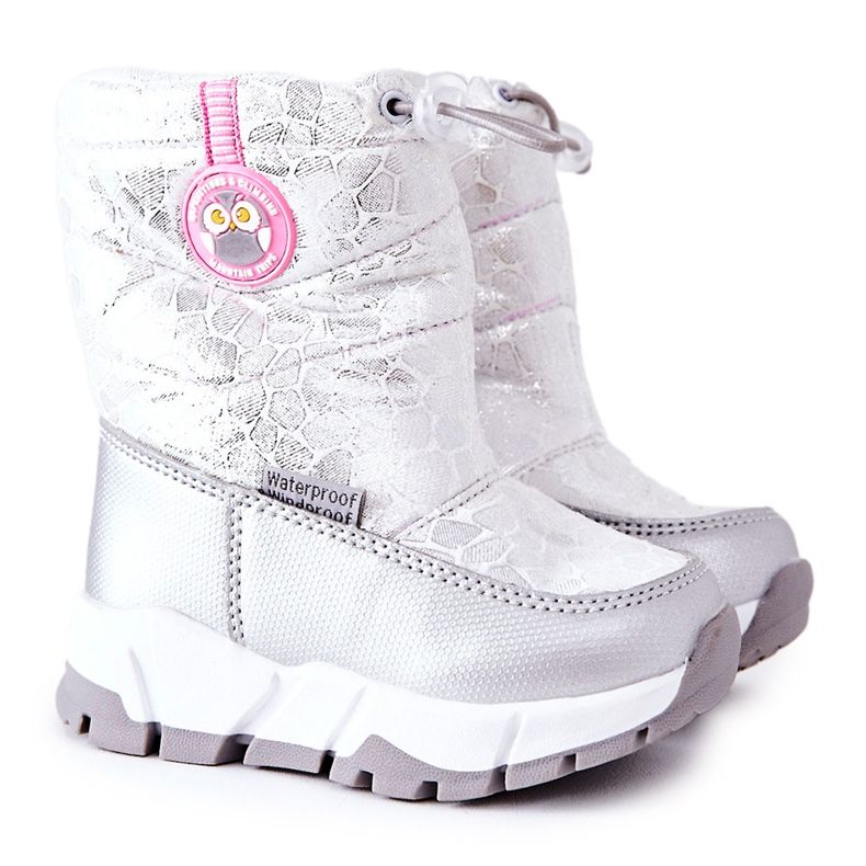 PJ2 Botas de neve quentes para crianças com zíper prateado-branco tanga