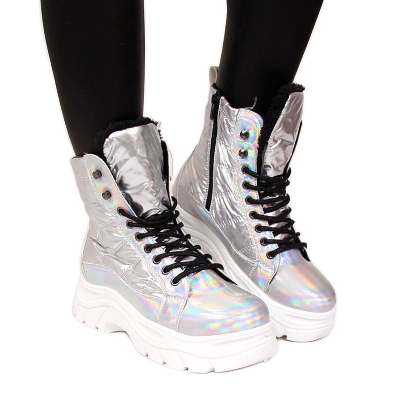 Botas de neve na plataforma Vinceza W JAN47B Silver holo prata