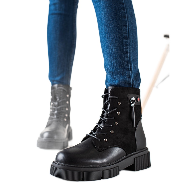 W. Potocki Botas com cadarço na plataforma Potocki preto