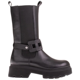 Marco Shoes Botas de cano alto com borracha e cinto trançado preto Marco Shoes Botas de cano alto com borracha e cinto trançado preto