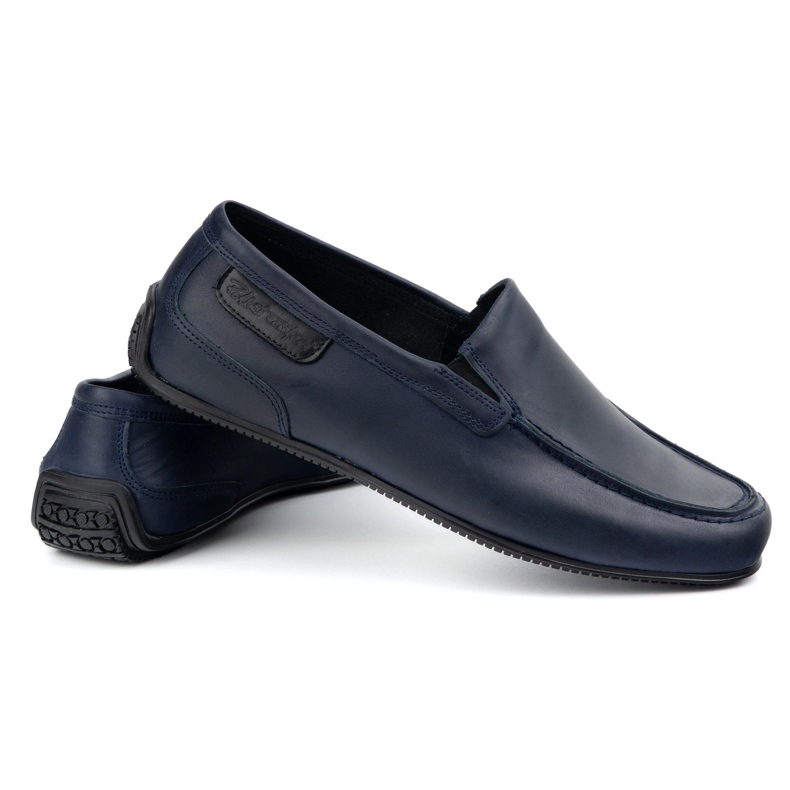 Polbut Mocassins de couro masculino 2105 grão azul marinho