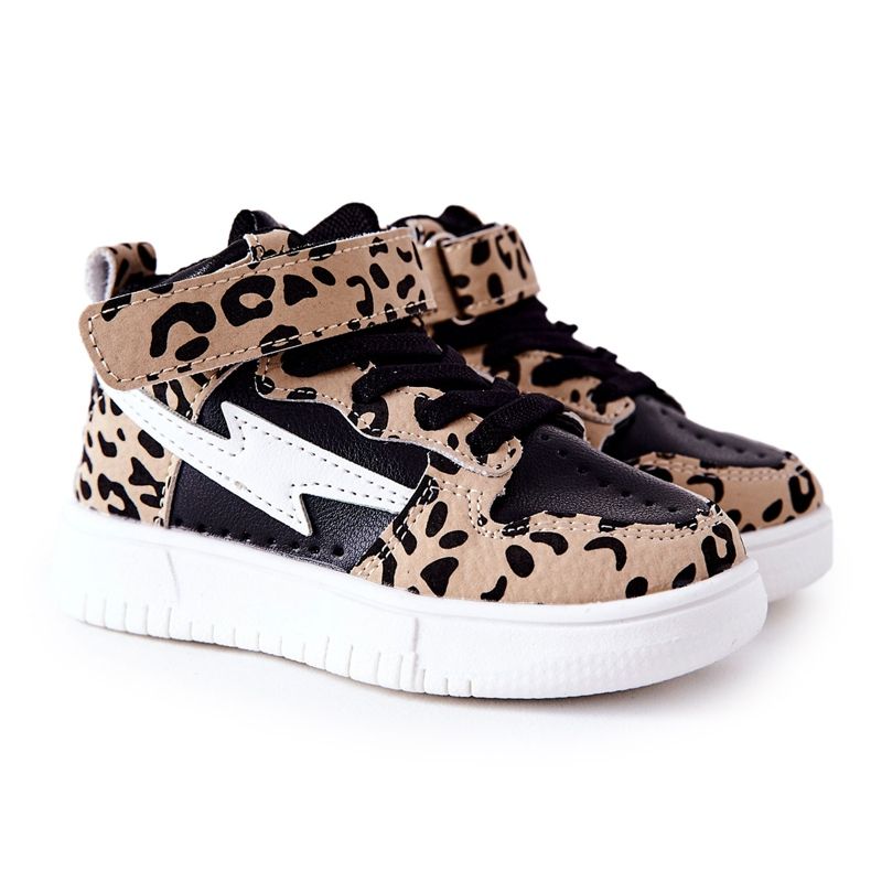 FR1 Calçado desportivo infantil infantil preto e bege Bartnie branco castanho