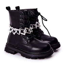 FR1 Botas infantis pretas com corrente preto FR1 Botas infantis pretas com corrente preto