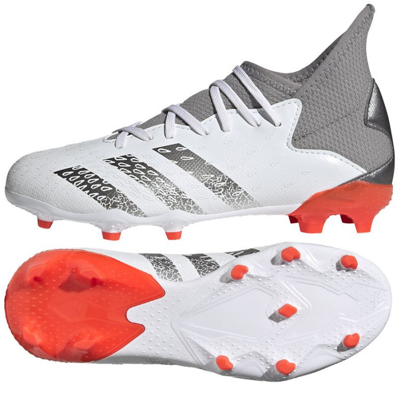 Chuteiras Adidas Predator Freak.3 Fg Jr FY6280 branco, branco, cinza / prata branco