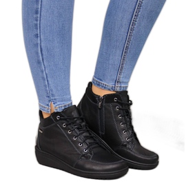 Botas de couro preto com salto em cunha Helios W H524B