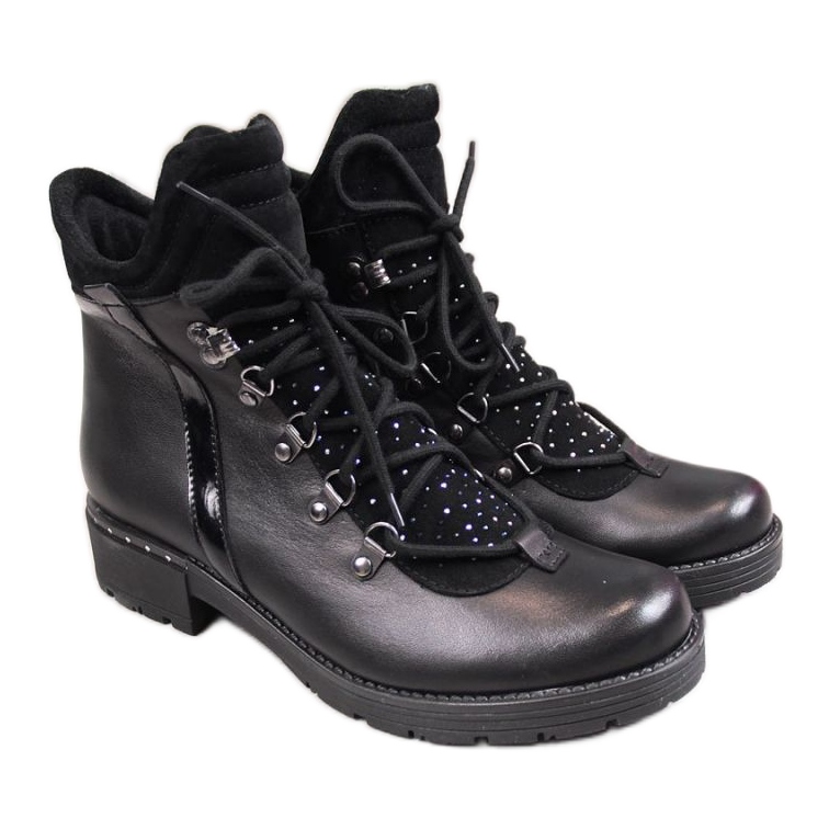 Botas de couro com zircônia cúbica Dolce Pietro W P56 preta preto