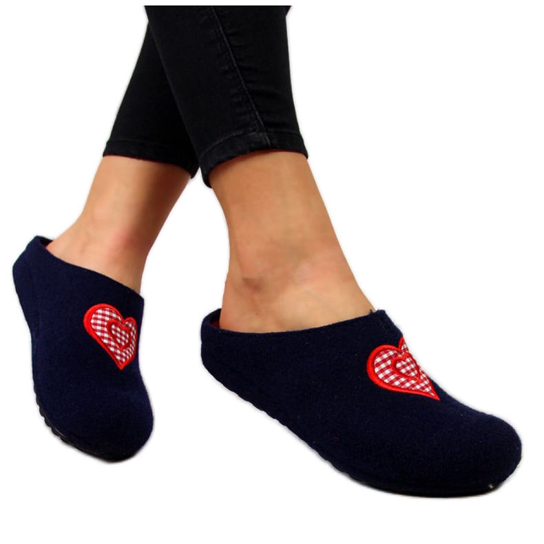 Chinelos para casa com coração Panto Fino W INT1631 azul marinho