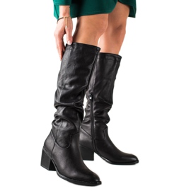 Super Mode Botas pretas com couro ecológico preto