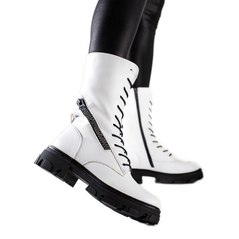 Botas Com Zíper Decorativo Por Sergio Leone branco