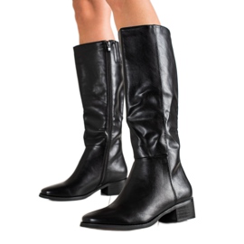 Diamantique Botas clássicas pretas com couro ecológico preto Diamantique Botas clássicas pretas com couro ecológico preto