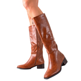 Diamantique Botas clássicas marrons com couro ecológico marrom