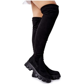PW2 Botas de camurça sobre o joelho em zíper de tela preta preto PW2 Botas de camurça sobre o joelho em zíper de tela preta preto
