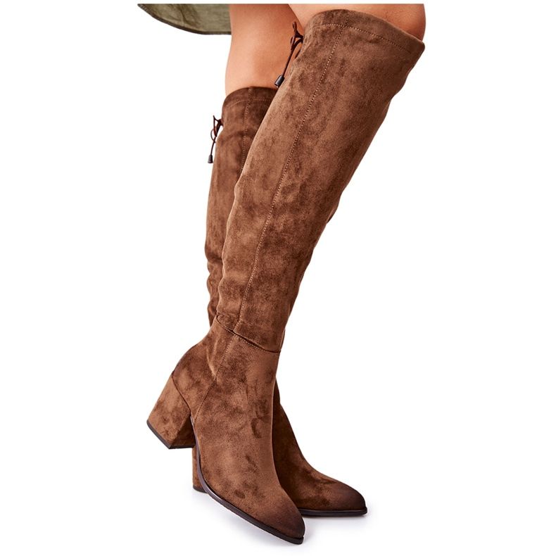 Vinceza Botas de salto feminino em camurça marrom Corrig castanho cáqui