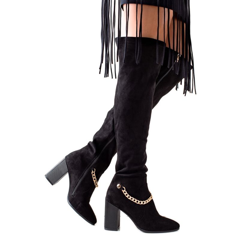 Goodin Botas de camurça na altura da coxa com corrente preto