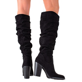 TRENDI Botas de salto alto com parte superior franzida preto TRENDI Botas de salto alto com parte superior franzida preto