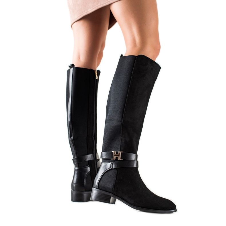 Yes Mile Botas de cano altas elegantes preto